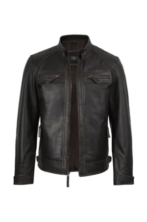 Vintage Brown Paneled Moto Leather Jacket for Men