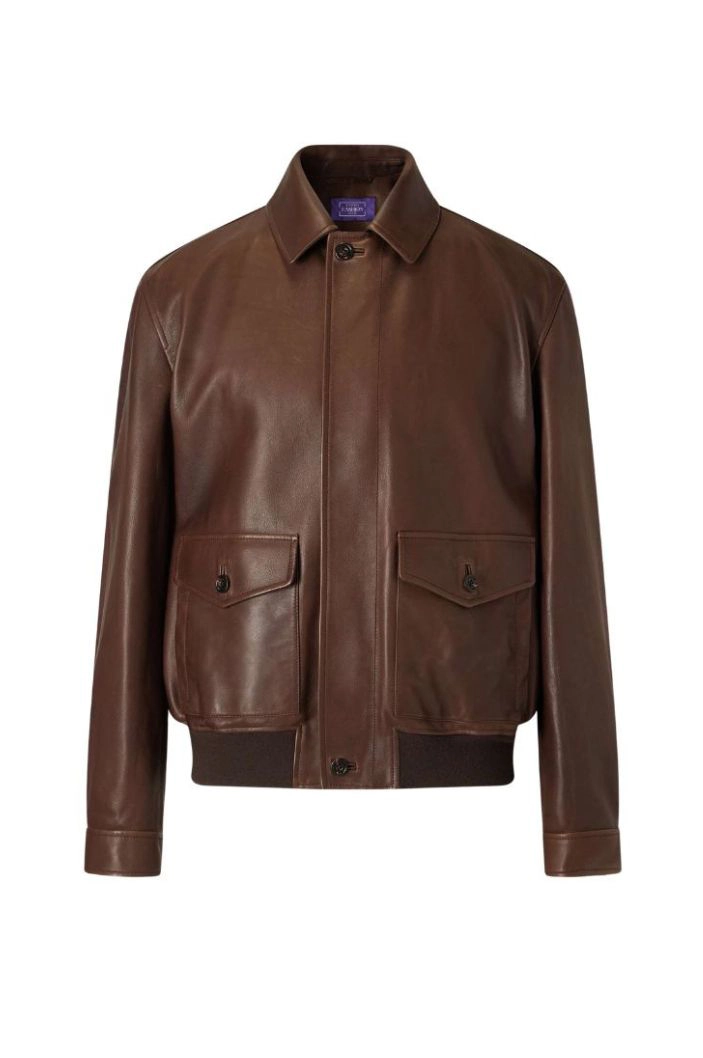 Espresso Classic Collared Bomber Leather Jacket for Women