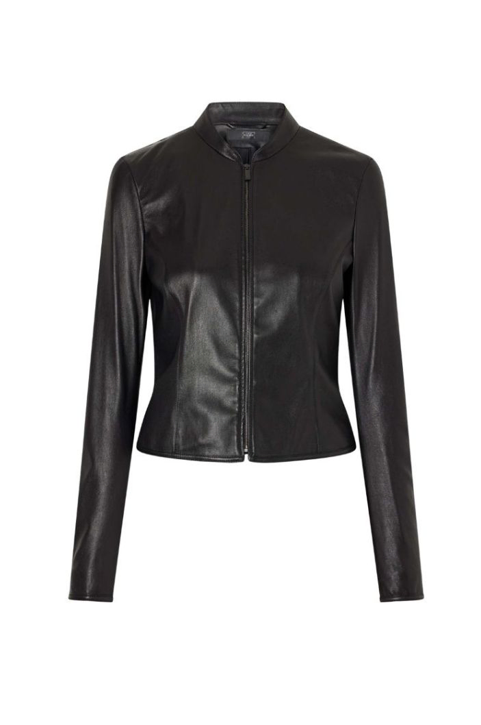 Minimalist Black Slim Fit Leather Jacket for Women