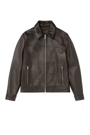 Dark Brown Slim Fit Zip Leather Jacket for Men