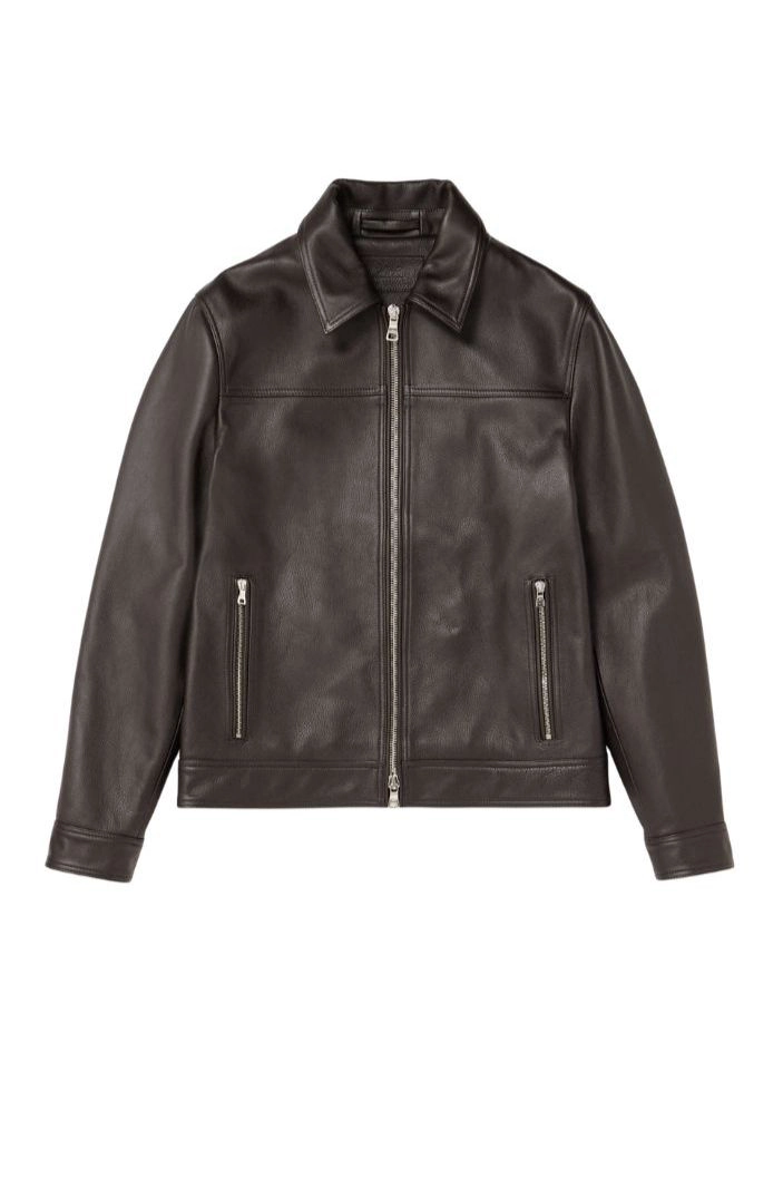 Dark Brown Slim Fit Zip Leather Jacket for Men
